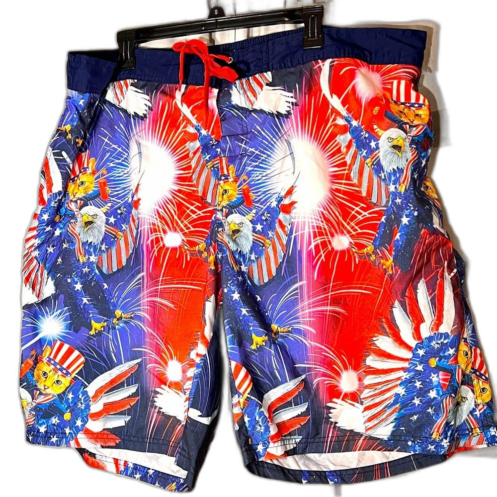 Spirit of America swim short  size XXL kitty eagle red white blue